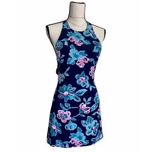 Navy Floral Tie Back Dress Large NWT